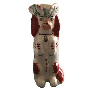 English Staffordshire Begging Spaniel Dog Toby Jug pitcher Red White 1850 - 1870